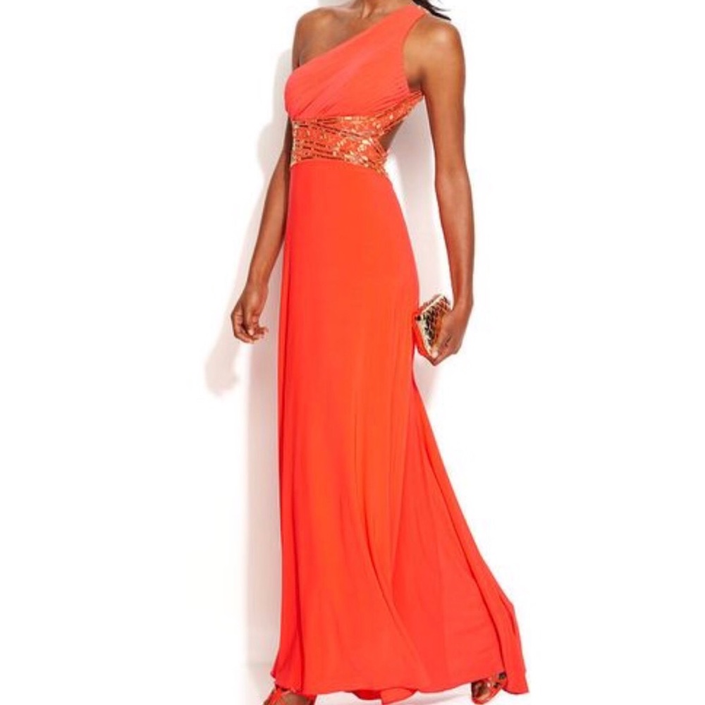 Betsy&Adam One Shoulder Sequined Prom Formal Gown